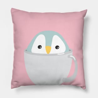 Kawaii Cute Baby Penguin in a Cup Kid Design Pillow