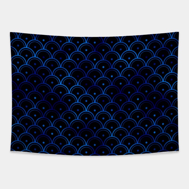 Dotted Scales in Black and Classic Blue Vintage Faux Foil Art Deco Vintage Foil Pattern Tapestry by podartist