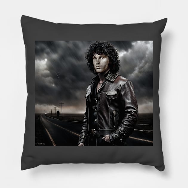 Jim Morrison Riders on the Storm Pillow by IconsPopArt