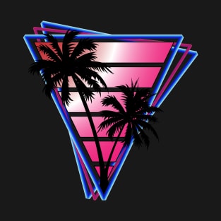 Retrowave style palm tree sunset pink wave T-Shirt