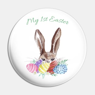 My 1st Easter - Handpainted Bunny and Colorful Eggs Pin