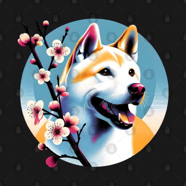 Jindo Dog Welcomes Spring with Cherry Blossoms by ArtRUs