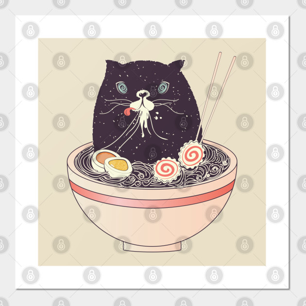 Bowl Of Ramen And Black Cat Cat Ramen Posters And Art Prints