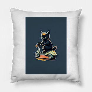 cat riding a scooter Pillow