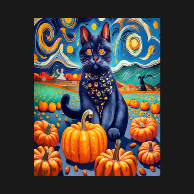 Cat Van Gogh Style Halloween Pumpkins by albaley