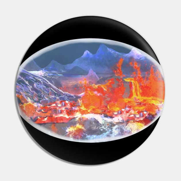 Iceland Volcano Batik Style Painting Pin by Aurora X