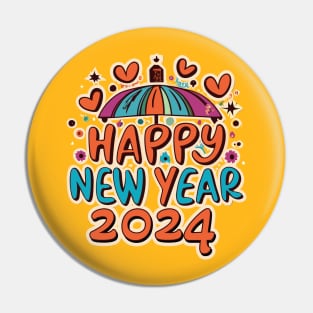 Happy New Year 2024 Funky Love Heart Font Design Pin