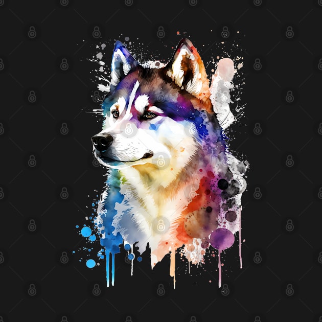 Rainbow Siberian Husky Watercolor Art by doglovershirts