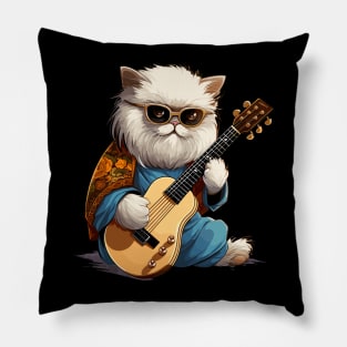 Persian Cat Playing Guitar Pillow