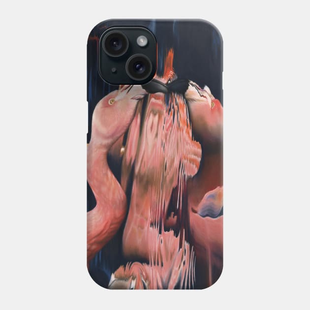 Midnight at the Oasis flamingo painting Phone Case by Mightyfineart