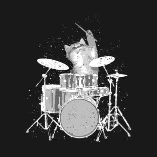 Grunge Cat Drummer - Distressed Rockstar Feline T-Shirt