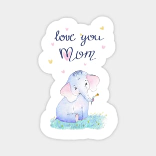 Love you Mom - Little Elephant with yellow tulip Magnet