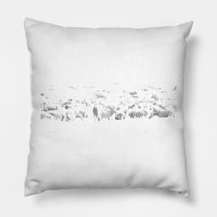 Zebra herd oblong black and white stripe full frame impressionist effect Pillow