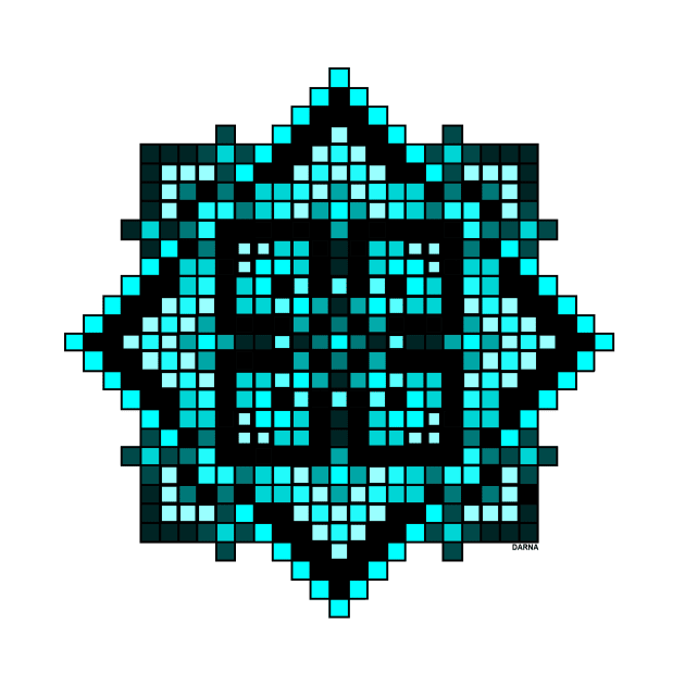 teal pixelated mandala by DARNA