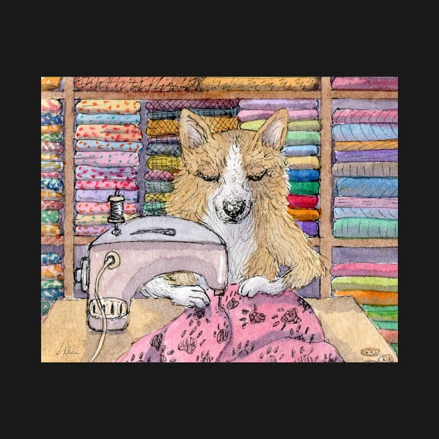 She was a dab paw with quilts, this corgi dog seamstress by SusanAlisonArt