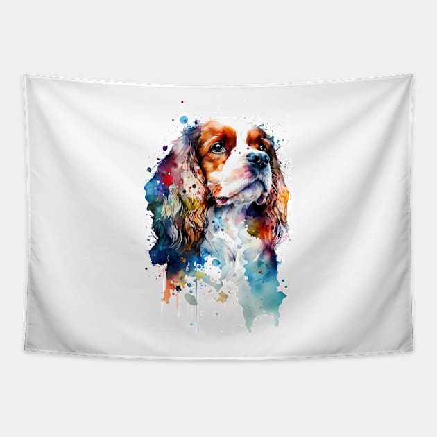 Rainbow Cavalier King Charles Spaniel Watercolor Art Tapestry by doglovershirts