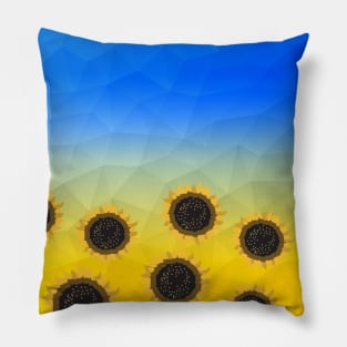 Ukraine yellow blue geometric mesh pattern Sunflowers Pillow