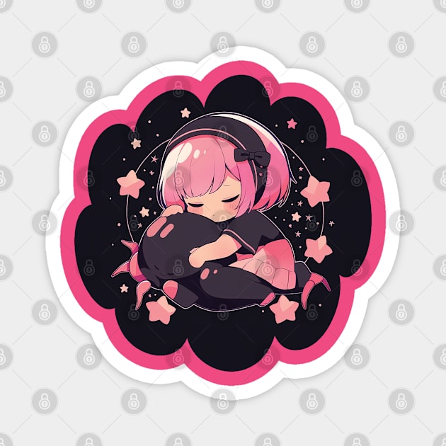 Adorable Anime Chibi Cancer Zodiac Sleeping Little Astro Girl Magnet by The Little Store Of Magic