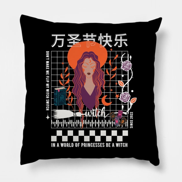 Don't Make Me Flip My Witch Switch Pillow by Myartstor 