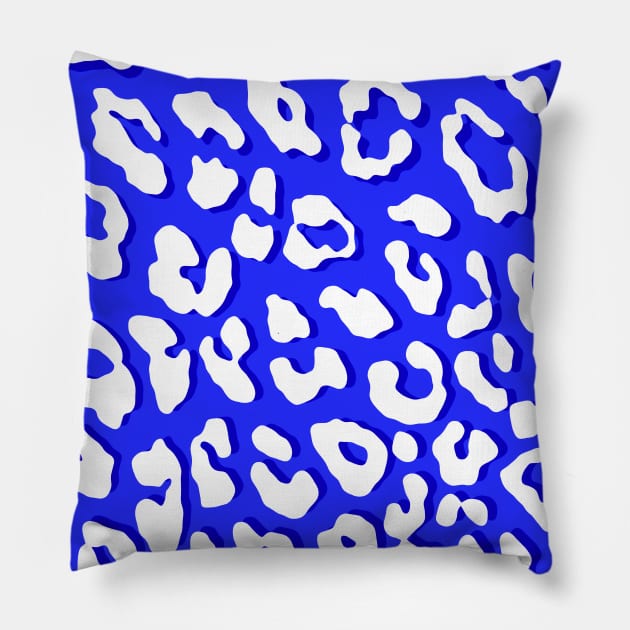 White Leopard Print Dark Blue Pillow by BlakCircleGirl