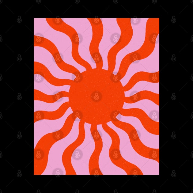 Retro Sunrays Pink Orange Sun Wavy by Trippycollage