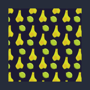 Dark Blue Lime and Pear Pattern T-Shirt