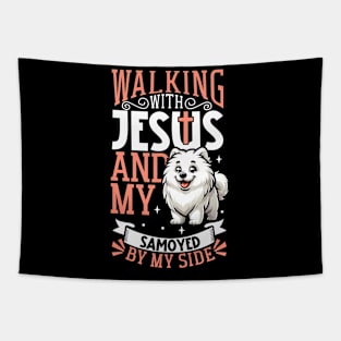 Jesus and dog - Samoyed dog Tapestry