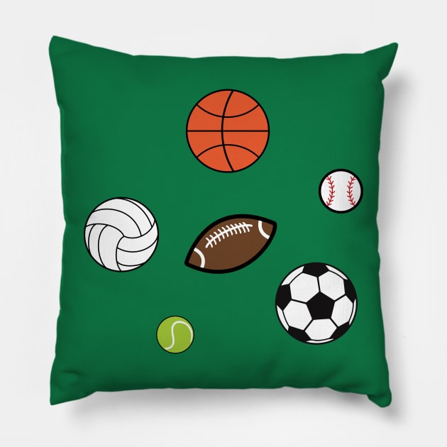 Sports Balls Basketball Football Tennis Volley ball Soccer Pillow by Scar