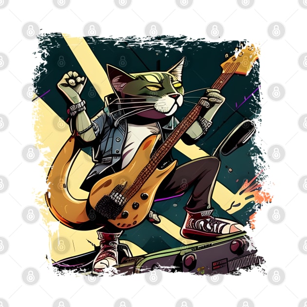 Cute Musician Rock Cat Kitty Playing Guitar - Funny Cats by Johnathan Allen Wilson