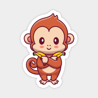 Cute Monkey Holding Banana Magnet