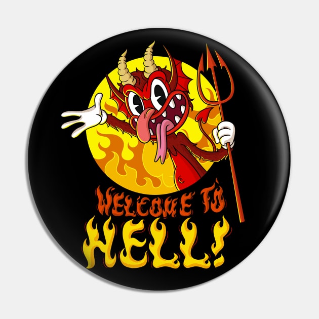 Blackcraft Satan Lucifer Vintage Cartoon Welcome to Hell Pin by Juandamurai