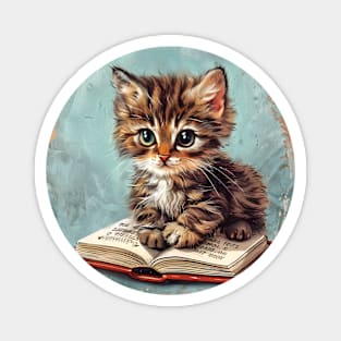 Cute cat reading book children illustration Magnet