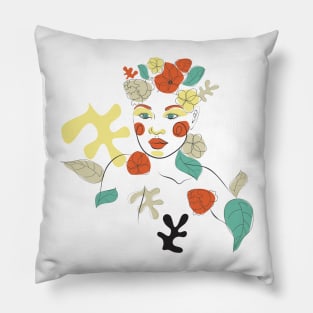 Floral line art woman face Pillow