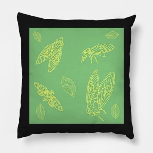 Green and Gold Cicada Leaves Pattern Pillow