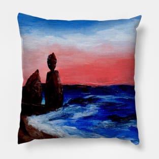 Rocky beaches and beautiful skies painting Pillow