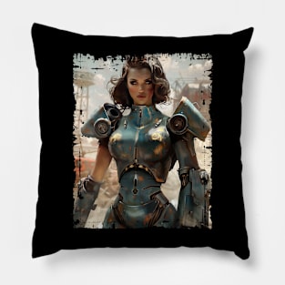Woman in Power Armor Post Apocalyptic Poster Pillow