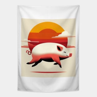 Happy Flying Pig Minimalistic Tapestry