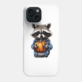 Cute Raccoon wearing jacket and holding a pumpkin Phone Case