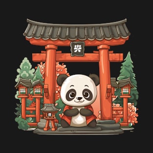 Panda next to Japanese Torii Gate - Panda Bear Japanese T-Shirt