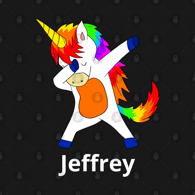 Jeffrey First Name Personalized Dabbing Unicorn by chuhe86