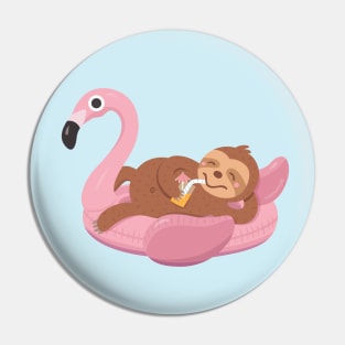 Sloth Chilling On Flamingo Pool Float Pin