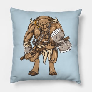 Minotaur carrying hammer Pillow