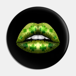 Green Lips With Shamrock For St Patricks Day Pin