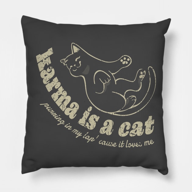 karma is a cat funny Pillow by Icrtee