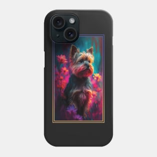 Yorkshire Terrier Dog Vibrant Tropical Flower Tall Digital Oil Painting Portrait 2 Phone Case