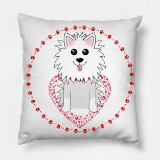 Dog with Red Paw Print Pillow