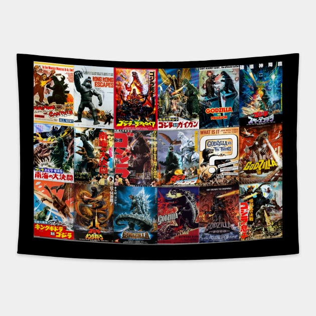 Giant Monster Movie Poster Collage Tapestry by Starbase79