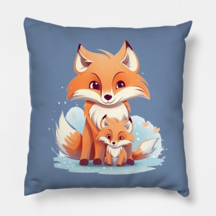 Mama Fox and Cute Baby Fox Pillow