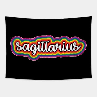 Sagittarius Astrology Script Typography Gay Pride Rainbow Tapestry