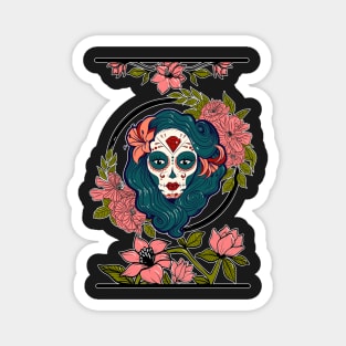 Sugar Skull Girl Floral Magnolia Magnet